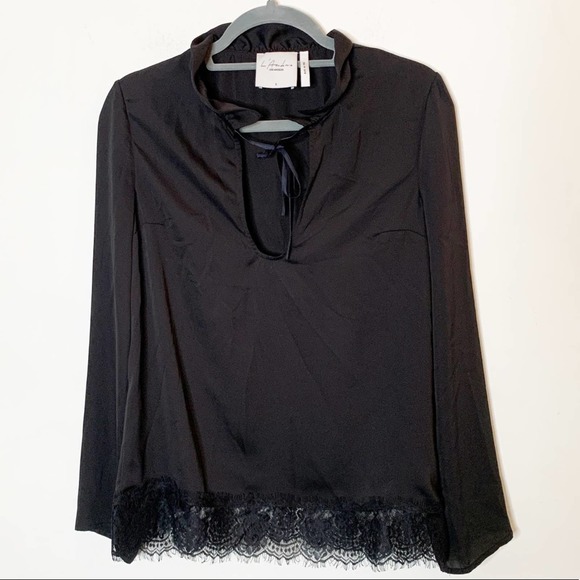 L’Academie Black Ruffle Neck Knit BottomTop SZ S - Picture 1 of 6